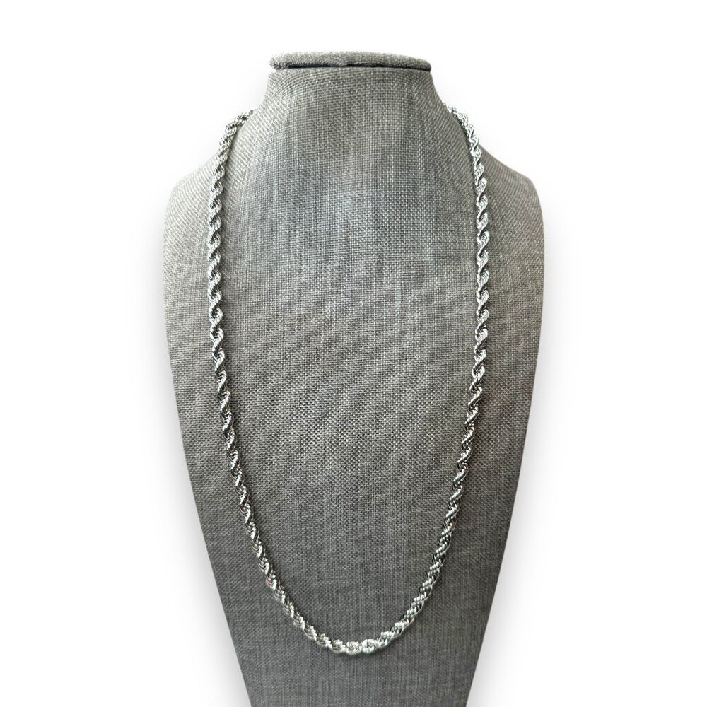 14K White Gold Plated Rope Chain Necklace 23.75" Lobster Claw Clasp